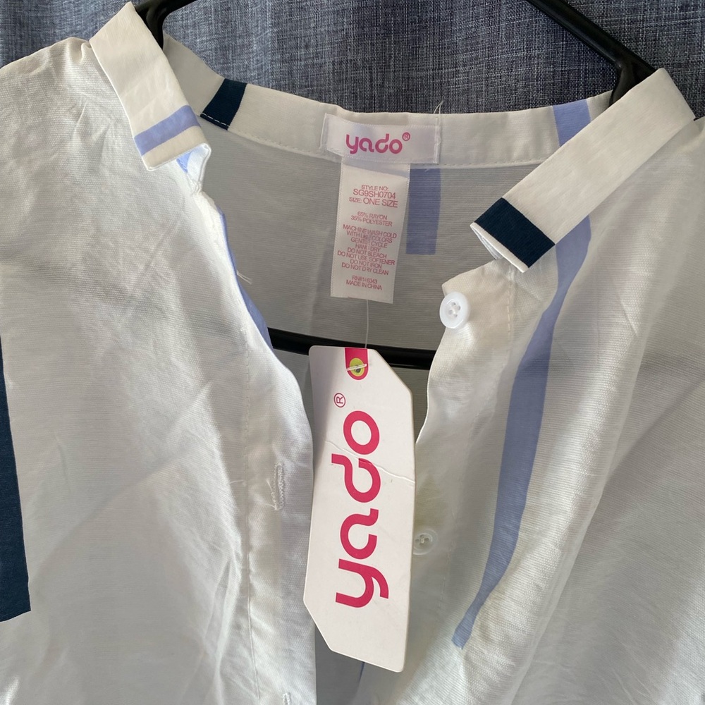 White blouse with blue strips one size new